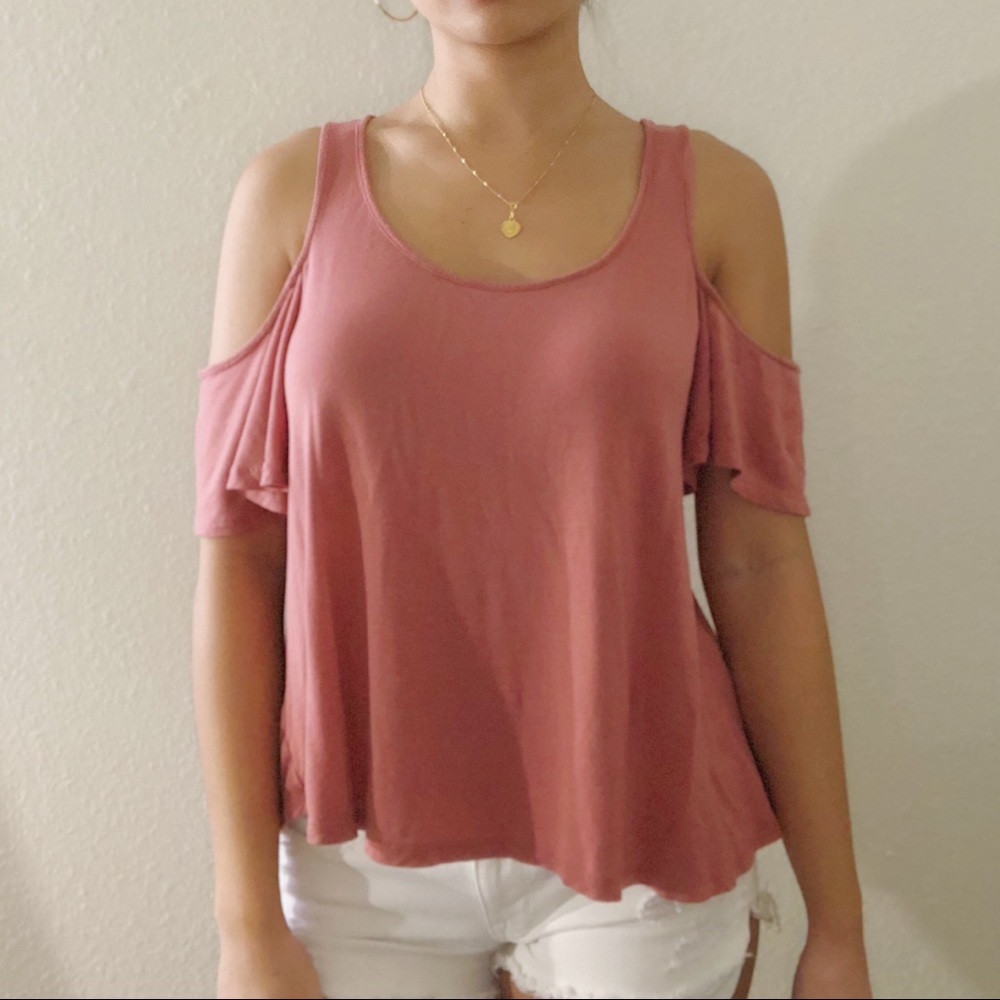 Pink Cutout Sleeve Flowy Top